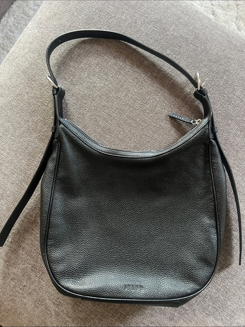 Black Leather Shoulder Bag - Staud Pine Hobo